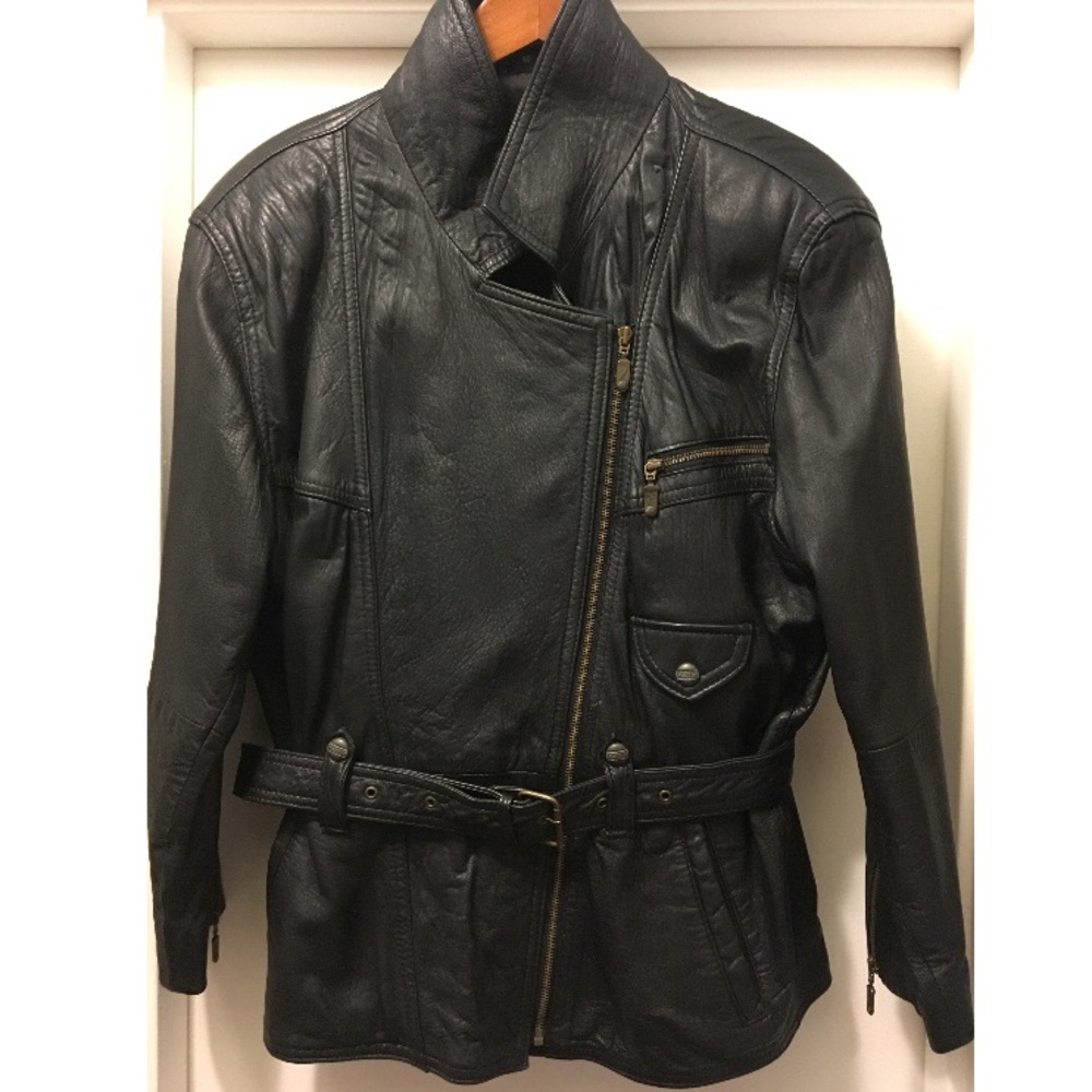Womens Black Belted Leather Jacket